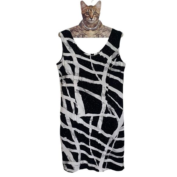 Vintage Deadstock JAMS World Enigma Pattern Black White Dress Size Medium - Picture 1 of 7